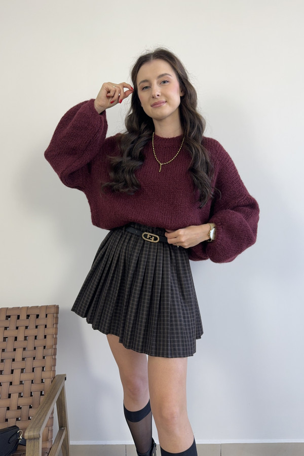Sweter oversize z balonowymi rękawami bordowy CANZAS 3