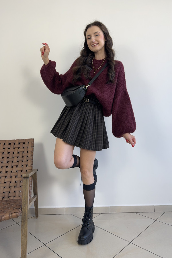 Sweter oversize z balonowymi rękawami bordowy CANZAS 4