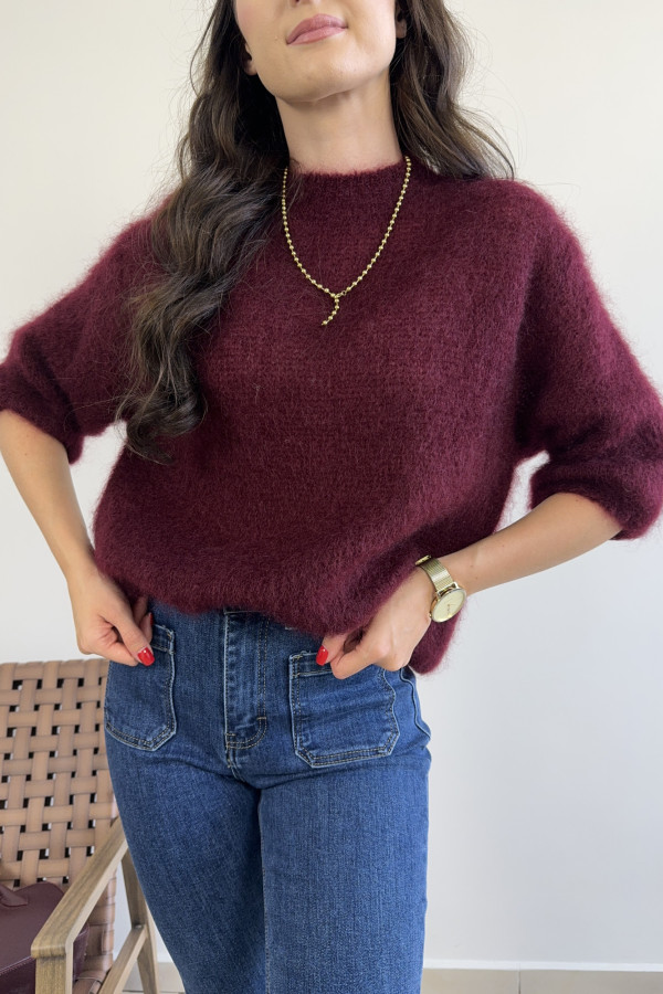 Sweter bordowy 80% kid moher CLOUD