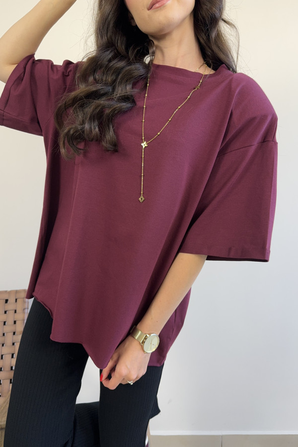 T-shirt oversize z poduszkami na ramionach bordowy SLAY 1