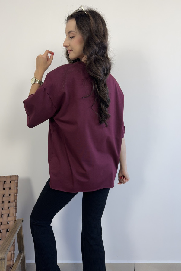 T-shirt oversize z poduszkami na ramionach bordowy SLAY 2