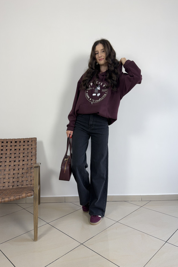 Bluza oversize z nadrukiem bordowa MIKI 4