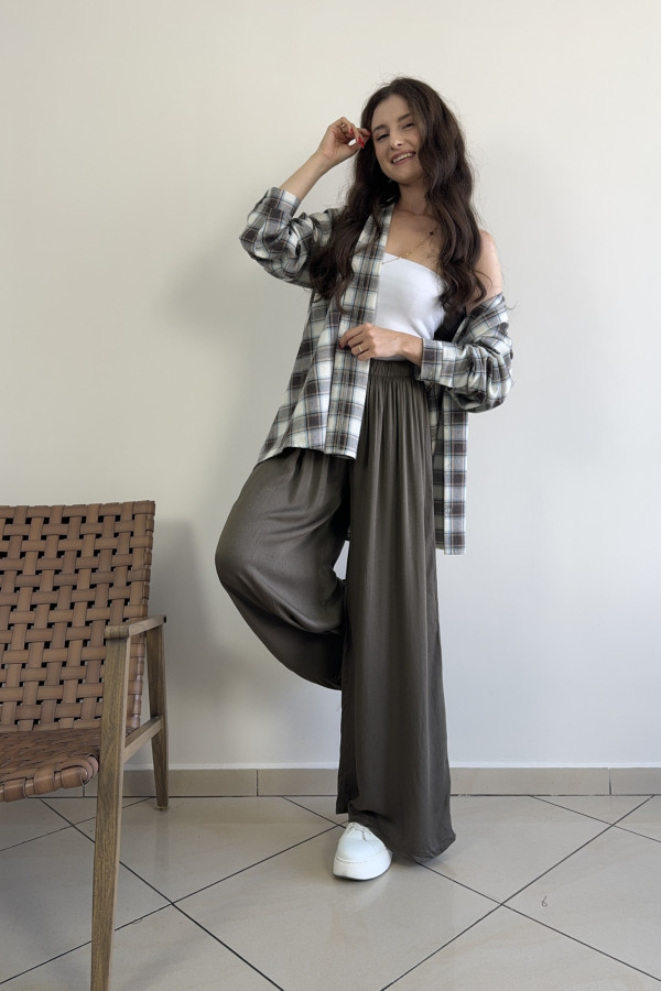 Spodnie wide leg 100% wiskoza czekoladowe CAPRI