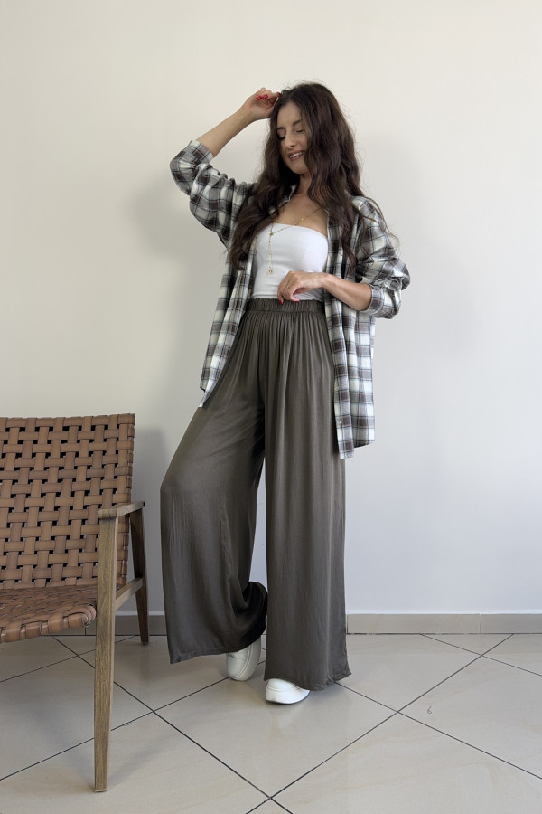 Spodnie wide leg 100% wiskoza czekoladowe CAPRI 3