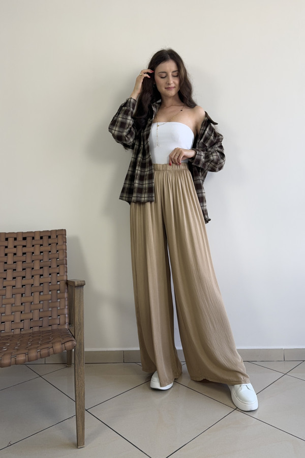 Spodnie wide leg 100% wiskoza karmelowe CAPRI 1