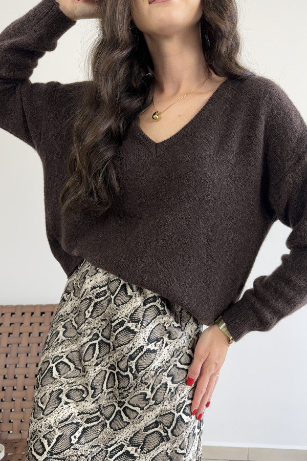 Sweter z alpaką i wełną czekoladowy OTTO