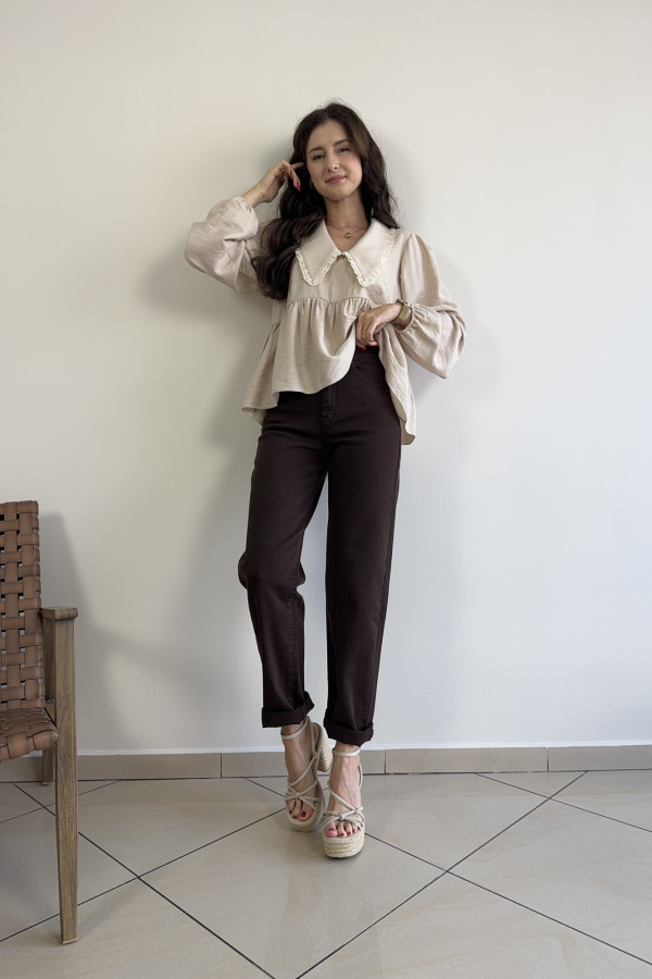 Spodnie jeansy mom fit czekoladowe COMFORT