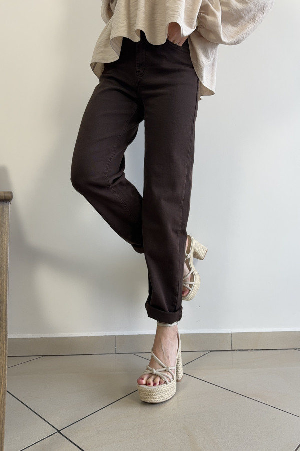 Spodnie jeansy mom fit czekoladowe COMFORT 1