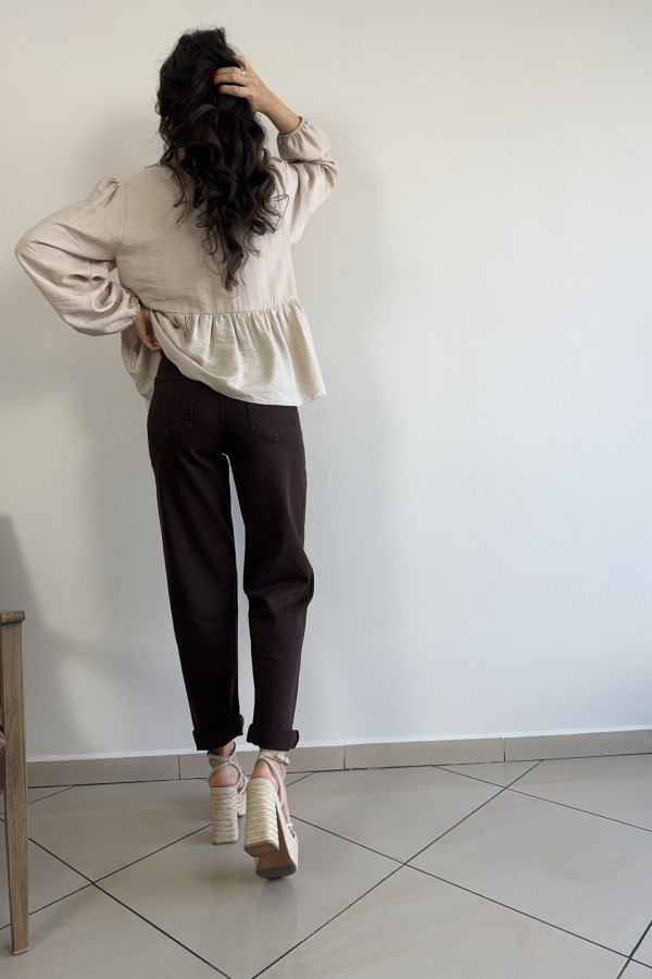 Spodnie jeansy mom fit czekoladowe COMFORT 4