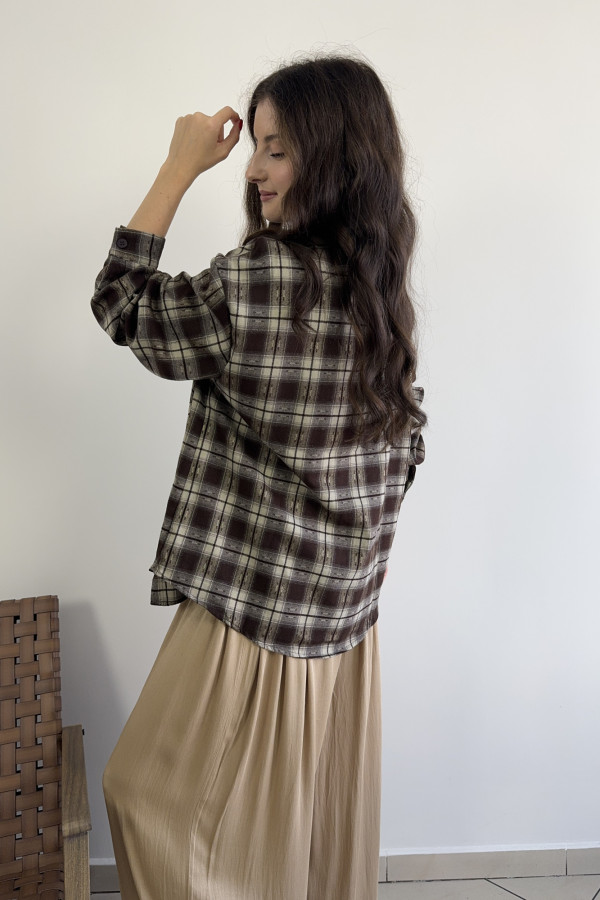 Koszula w kratę z czekoladowym kołnierzykiem MODERN FIT 1