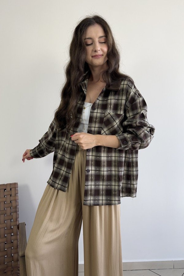 Koszula w kratę z czekoladowym kołnierzykiem MODERN FIT 2