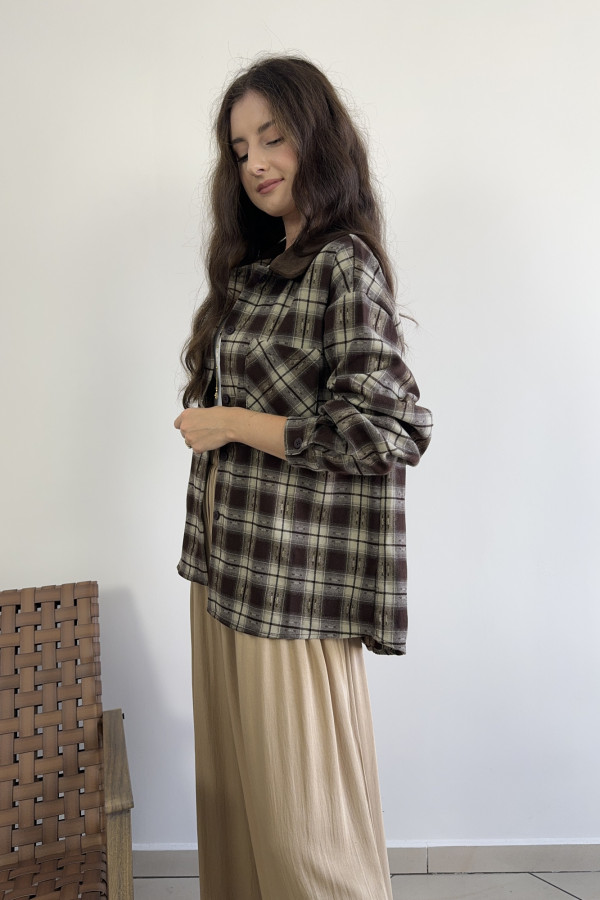 Koszula w kratę z czekoladowym kołnierzykiem MODERN FIT 3