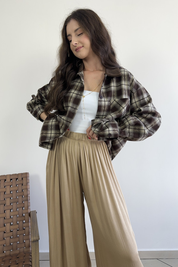 Koszula w kratę z czekoladowym kołnierzykiem MODERN FIT 4