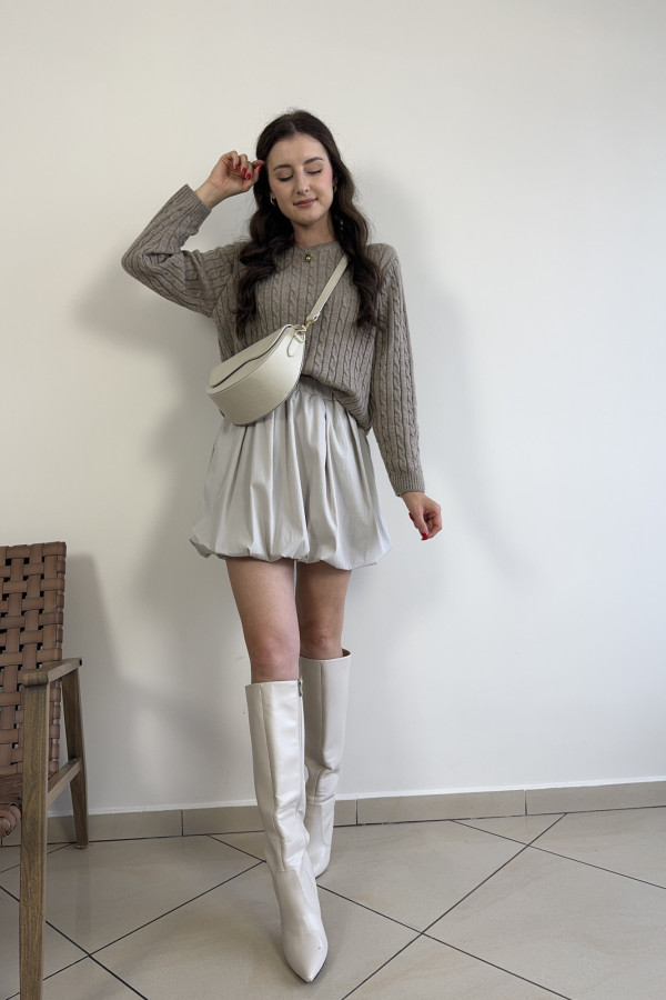 Sweter o warkoczykowym splocie z moherem i wełną beżowy FIGO 3