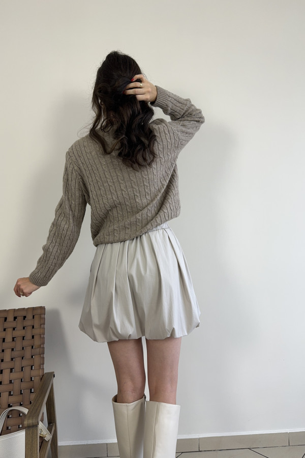 Sweter o warkoczykowym splocie z moherem i wełną beżowy FIGO 4