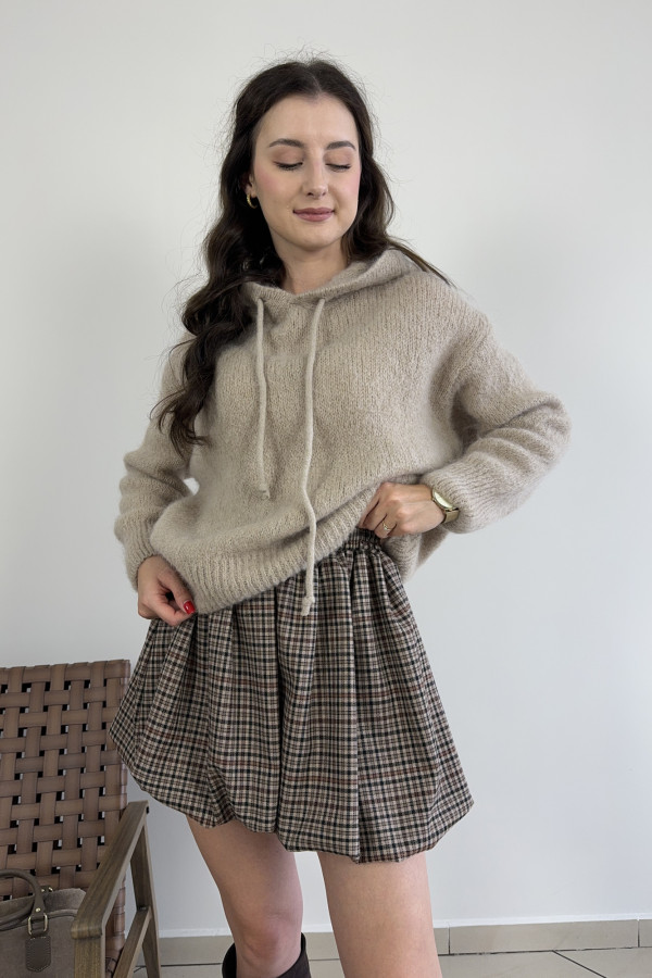 Sweter z kapturem moher i wełna beżowy BROOKLYN 3