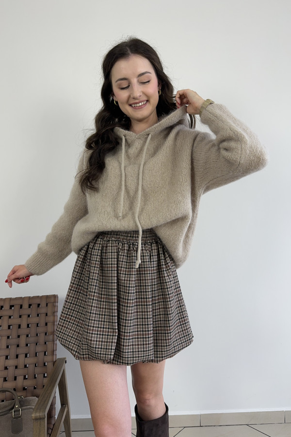 Sweter z kapturem moher i wełna beżowy BROOKLYN