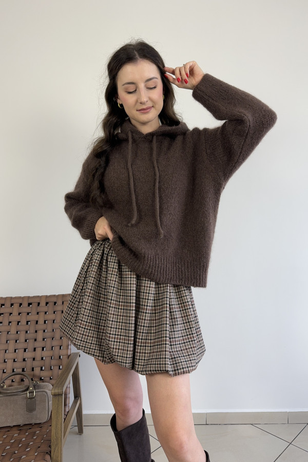 Sweter z kapturem moher i wełna czekoladowy BROOKLYN 4