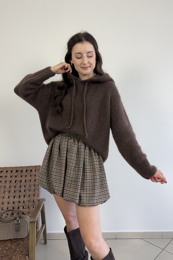 Sweter z kapturem moher i wełna czekoladowy BROOKLYN