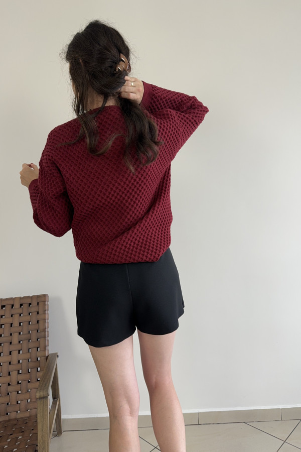 Sweter oversize z kaszmirem i wiskozą bordowy WAFELEK 4