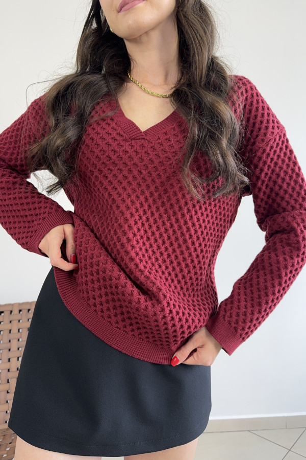 Sweter oversize z kaszmirem i wiskozą bordowy WAFELEK 5