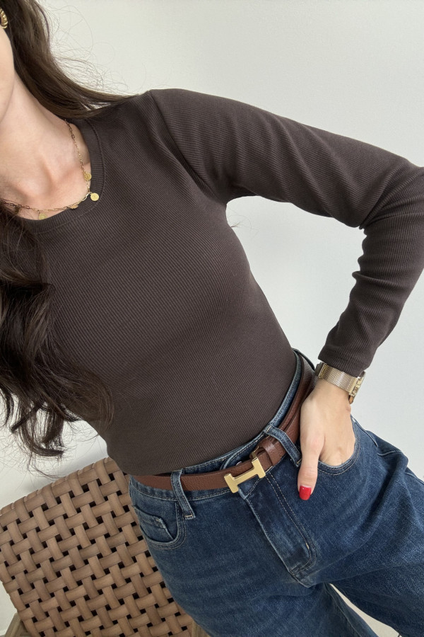 Bluzka loongsleeve prążek czekoladowa TARA 2