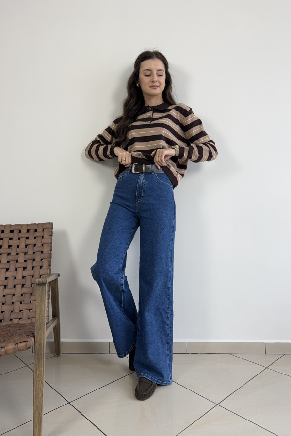 Spodnie z szerszymi nogawkami ciemnoniebieskie DENIM