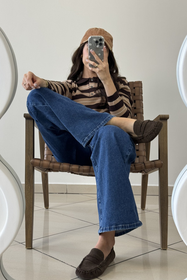 Spodnie z szerszymi nogawkami ciemnoniebieskie DENIM 4