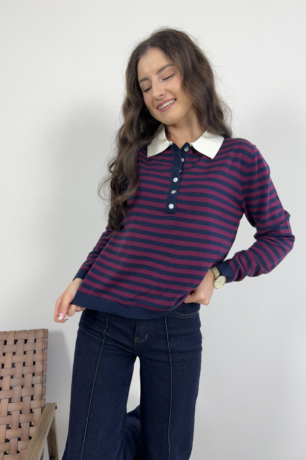 Sweter w bordowo-granatowe paski BERRY 1