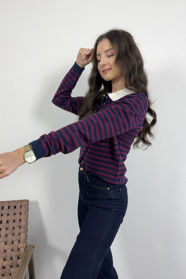 Sweter w bordowo-granatowe paski BERRY 3
