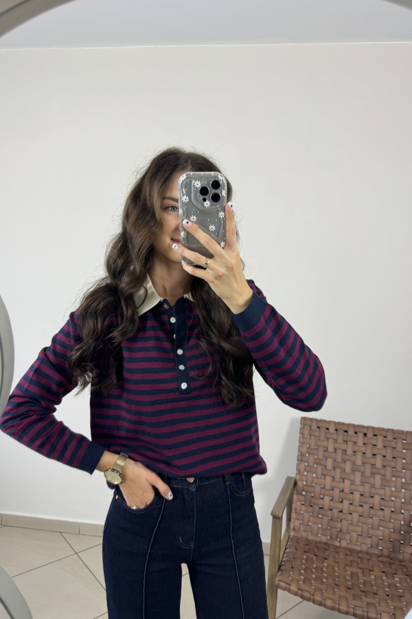 Sweter w bordowo-granatowe paski BERRY 4