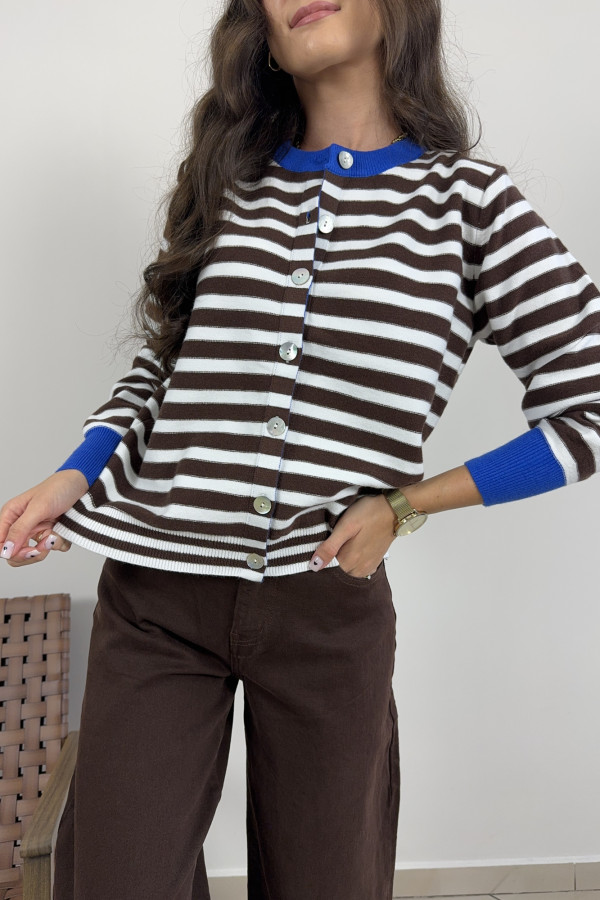 Sweter z niebieskimi obszyciami w paski 35% wełna BLUE ACCENT 2