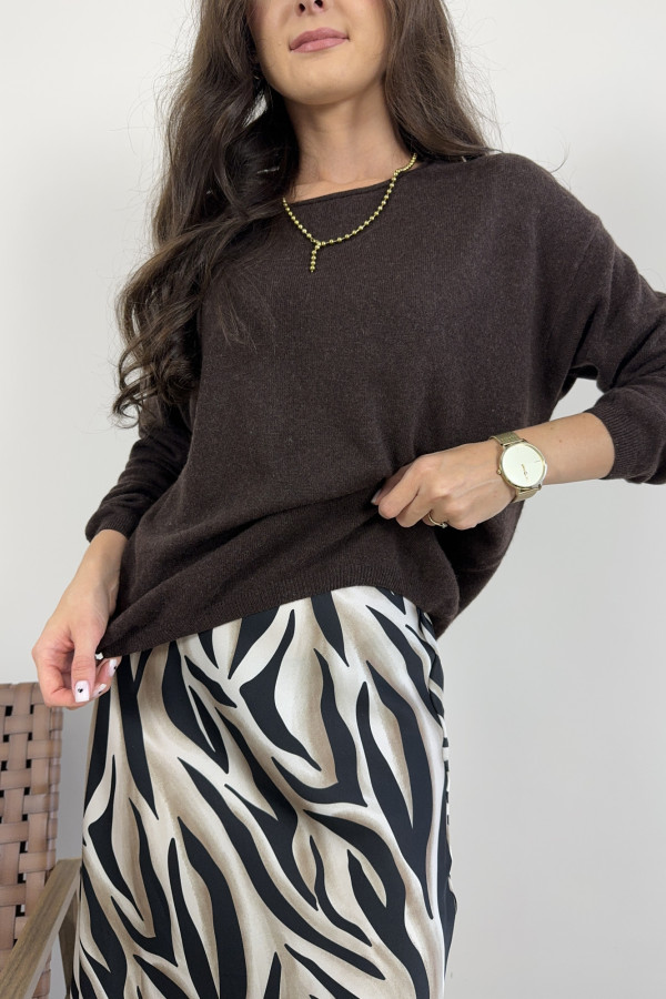 Sweter oversize z wełną i kaszmirem czekoladowy LUXURY 1