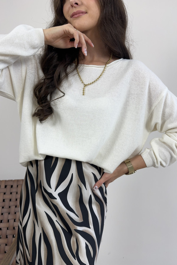 Sweter oversize z wełną i kaszmirem śmietankowy LUXURY