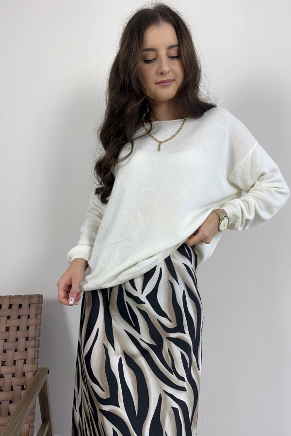 Sweter oversize z wełną i kaszmirem śmietankowy LUXURY 1