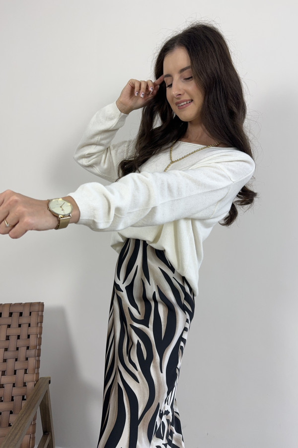 Sweter oversize z wełną i kaszmirem śmietankowy LUXURY 2