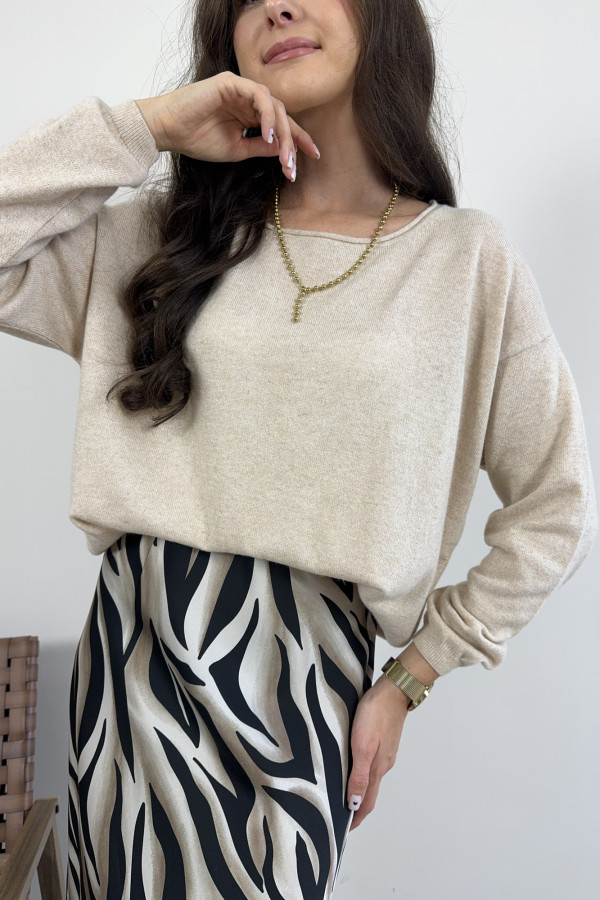 Sweter oversize z wełną i kaszmirem beżowy LUXURY