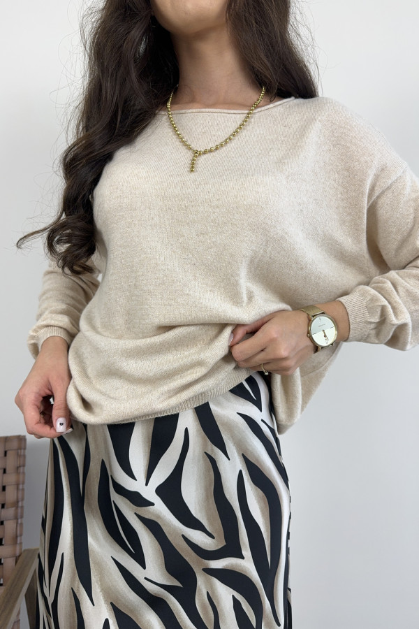 Sweter oversize z wełną i kaszmirem beżowy LUXURY 1