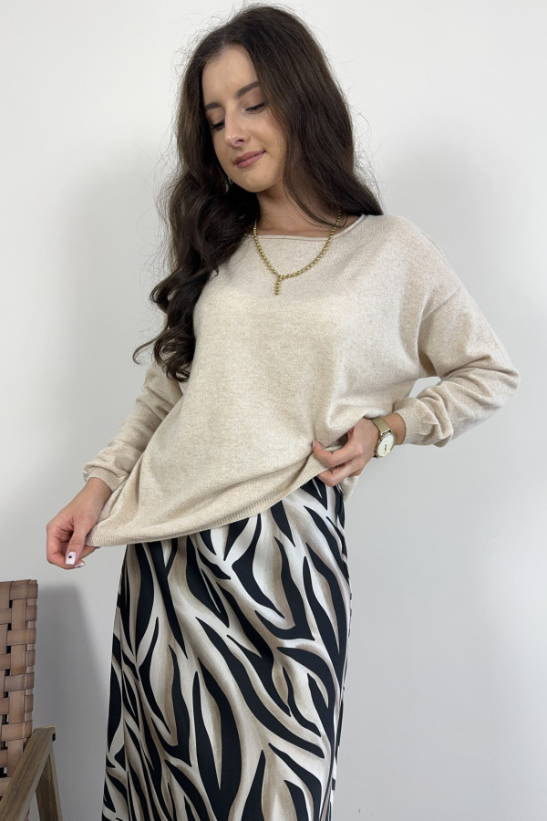 Sweter oversize z wełną i kaszmirem beżowy LUXURY 3