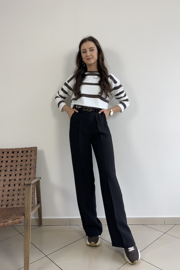 Bluzka bawełniana w grube paski BASIC CHOCO 1