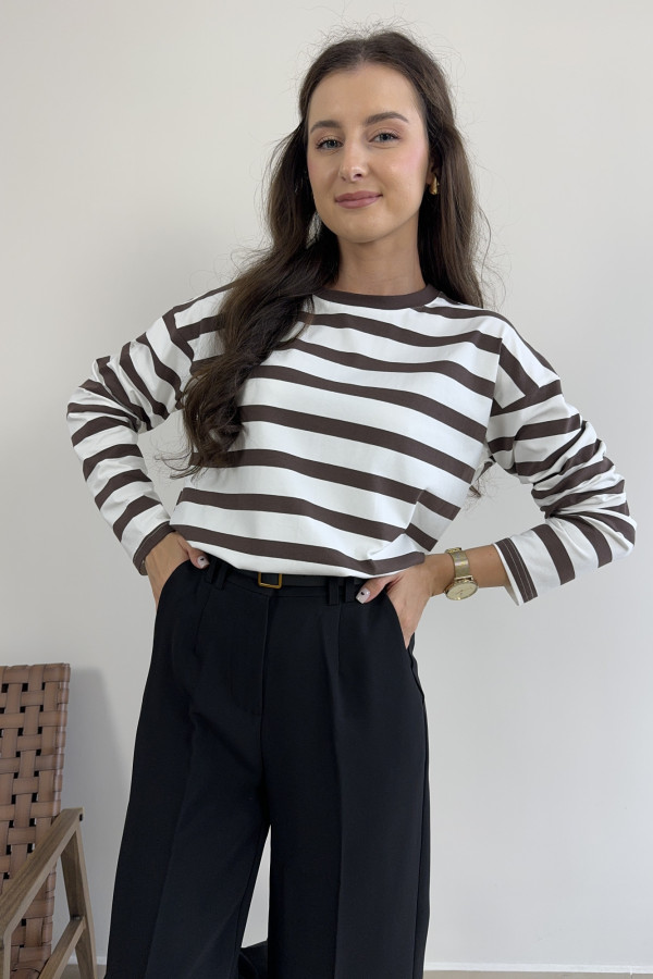 Bluzka bawełniana w grubsze paski BASIC CHOCO