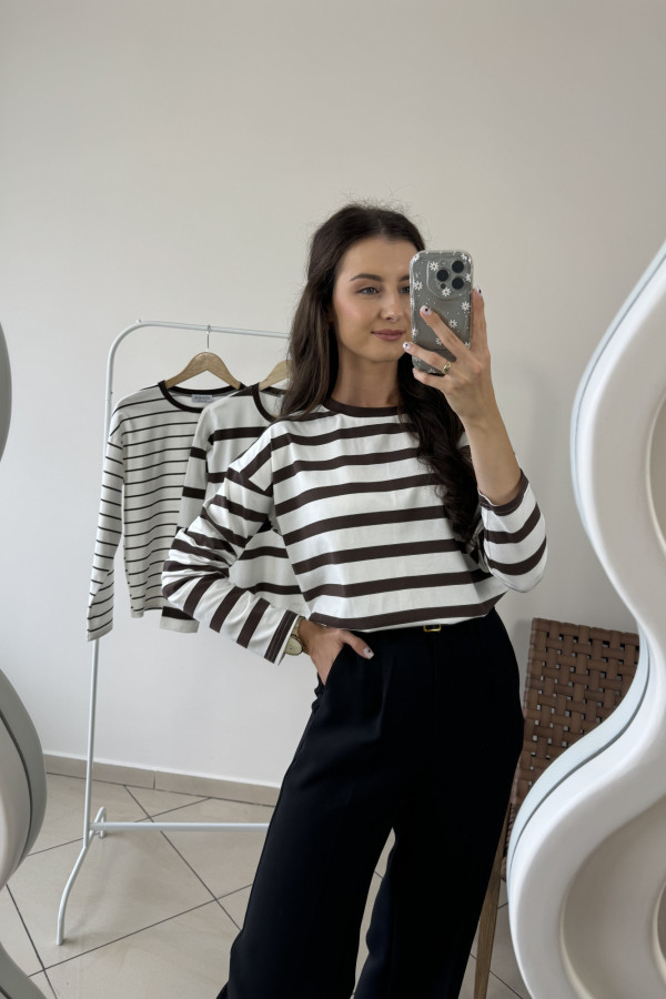 Bluzka bawełniana w grubsze paski BASIC CHOCO 2