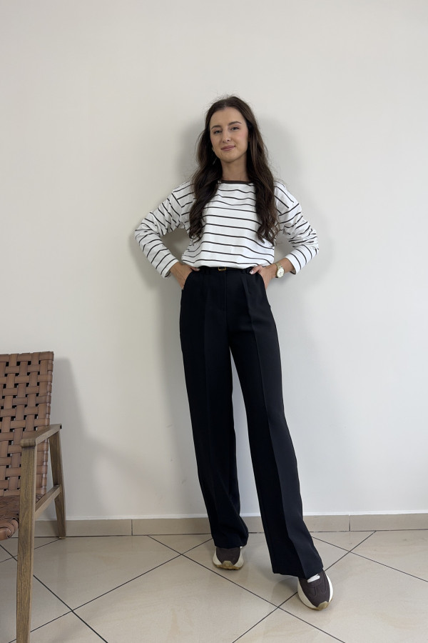 Bluzka bawełniana w cienkie paski BASIC CHOCO 1