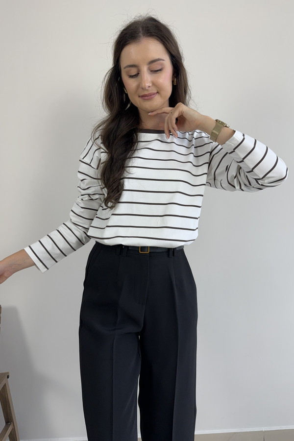 Bluzka bawełniana w cienkie paski BASIC CHOCO 2