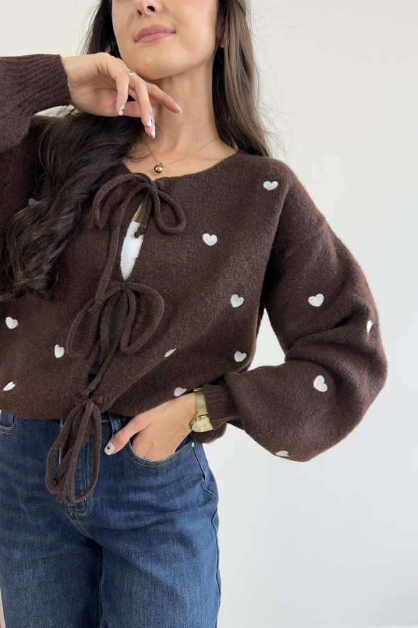 Sweter z wiązaniem w jasne serduszka SWEET HEARTS