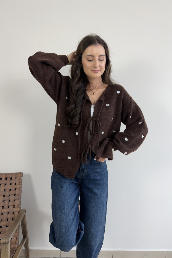 Sweter z wiązaniem w jasne serduszka SWEET HEARTS 2