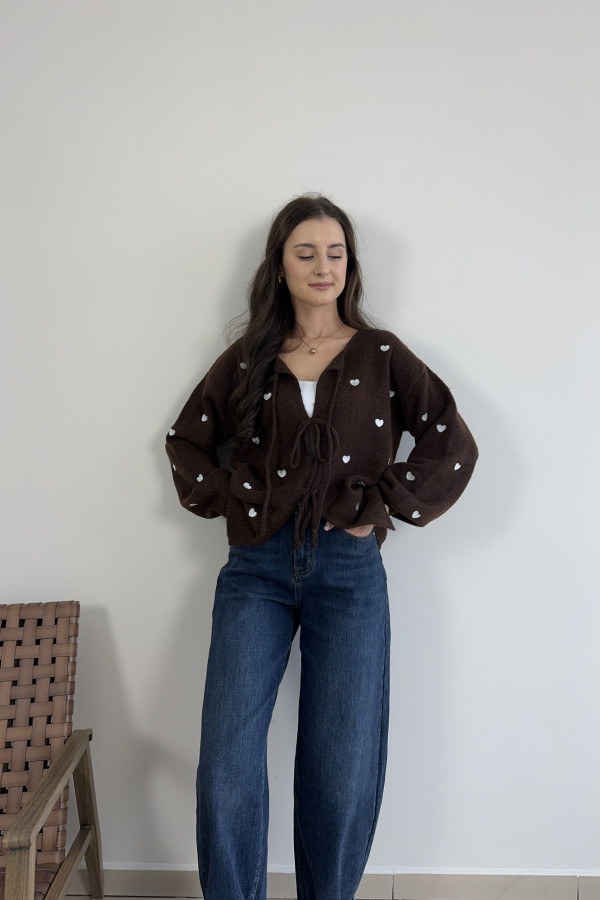 Sweter z wiązaniem w jasne serduszka SWEET HEARTS 3