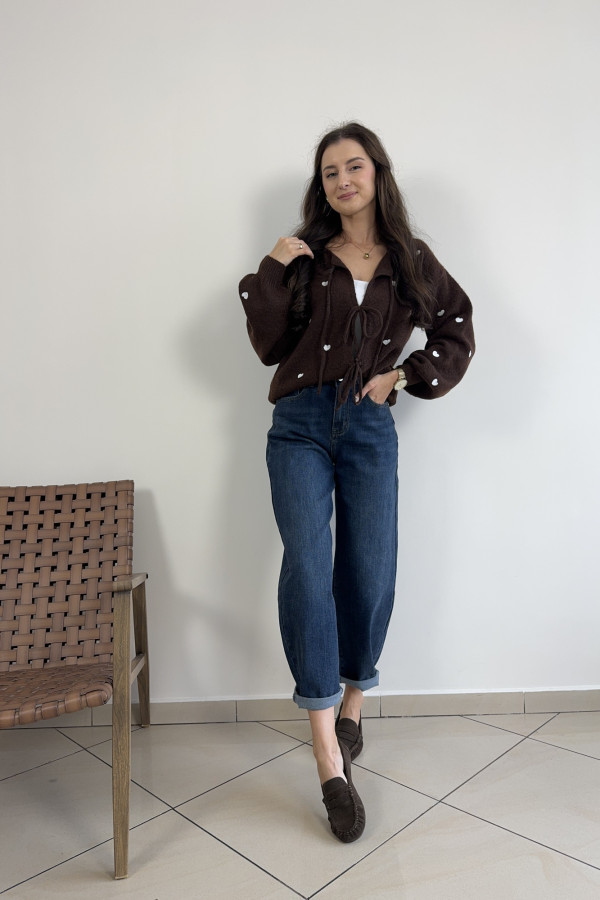 Sweter z wiązaniem w jasne serduszka SWEET HEARTS 5