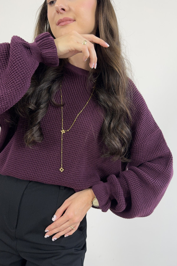 Sweter o kroju oversize 100% bawełna śliwkowy MATIS