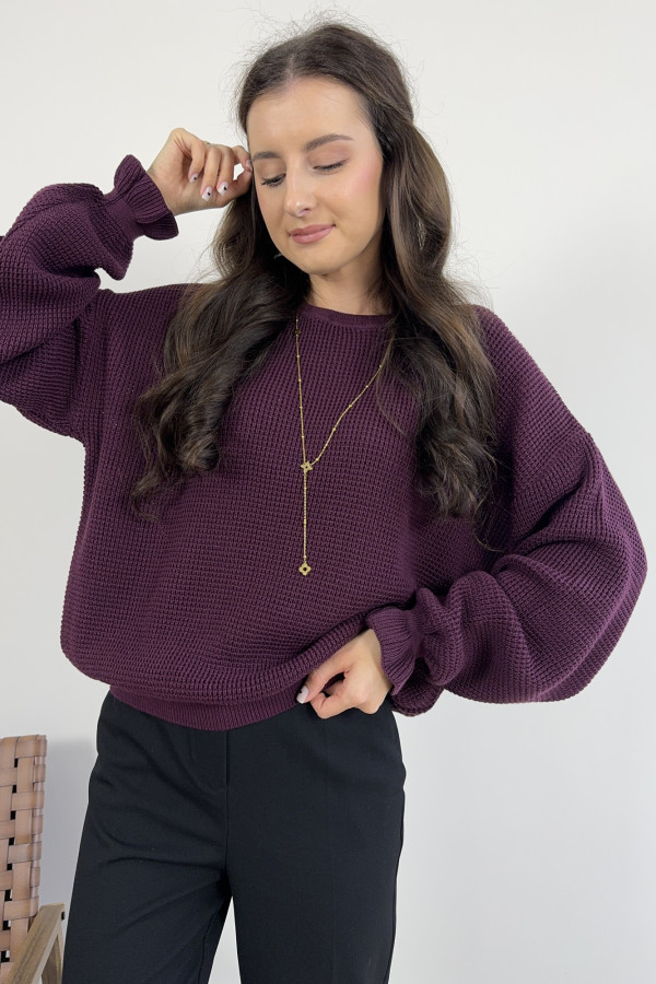 Sweter o kroju oversize 100% bawełna śliwkowy MATIS 1